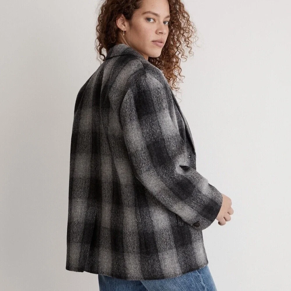 New MADEWELL The Oversized Dorset Blazer in Buffalo Check Boiled Wool - Picture 4 of 7
